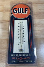 Gulf Motor Oil & Gasoline Thermometer Embossed Metal Sign Man Cave Garage NEW picture