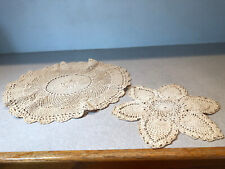 2 Vintage Handmade Crochet  Doily 's  Small-Leaf Pattern; Large Scalloped Edge picture