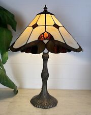 Vintage Slag Glass Table Lamp Arts and Crafts Mission Style Metal Yellow 23