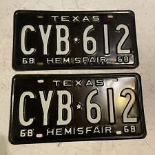 1968 Hemisfair Texas License Plate - Vintage PAIR - CYB 612 - NOS picture