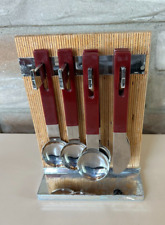 Vintage MCM Ingrid Austria Maroon Flatware Knife Spoon Set of 7 Pieces + Rack picture