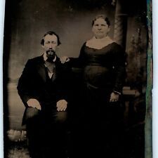 c1860s Middle Aged Married Couple Man Woman Tintype Real Photo Fat Lady Vtg H40 picture