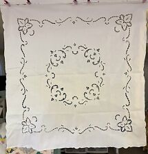 Vintage Linen Embroidered & Cutwork Tablecloth 32x32 picture