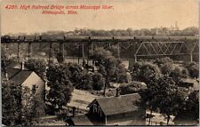 Postcard MN Minneapolis Train High Railroad Bridge Across Mississippi 1912 S110 picture