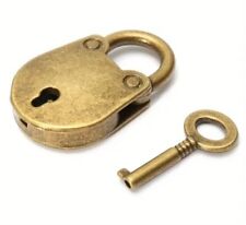 Asian Vintage Small Brass Metal Lock With Key Antique Lucky Gift Mini Padlock picture
