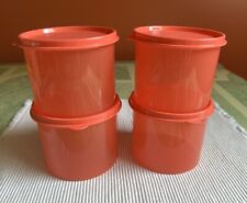 Set Of 4 Tupperware Round Containers #4623B Coral/Orange W Same Colored Lids LN picture