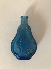 Vintage Wheaton Mini Blue Glass Scroll Bottle 3