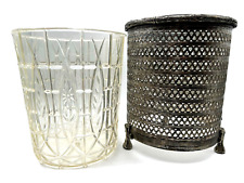 Vintage Mid Century Modern Pierced Silver-Tone 2 Piece Waste Basket picture