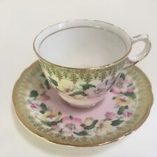 Royal Stafford Teacup Saucer Bone China England Floral Rose Blossoms Green Pink picture