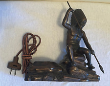 ANTIQUE JENNINGS BROTHERS BRONZE  J.B. WAR INDIAN SPEAR ART STATUE LAMP 2227 picture