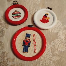 Vintage Needlepoint Handmade Framed Christmas Ornaments Mary Peace Margo picture