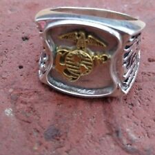 USMC United States Marine Corps Sterling Silver Military Ring w brass emblem picture