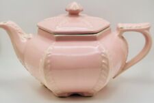 Vintage Hall China Pink Victorian Plume Teapot & Lid 1940s Fern Feather Hexigon picture