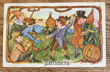 Vintage Whitney Halloween Postcard Vegetable Pumpkin Fiddler Horns Hats 1909 picture