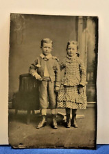 Antique Tin Type Photo 2 Well Dressed Children Brother and Sister 1800’s picture