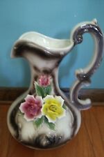 Large Vintage CAPODIMONTE Italy Hand Painted Pitcher Vase Ewer Applied Roses picture