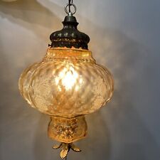 Vintage Iridescent Peach Amber Floral Swag Lamp Hanging Light Pull Chain Works picture