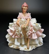 Dresden Germany Porcelain Lace Lady Sitting Exposed Leg  CROWN N Western Germany picture