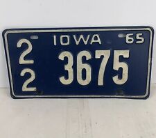 1965 Iowa License Plate 22 3675 White & Blue 65 Authentic Vintage picture