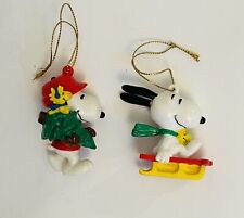 Peanuts Snoopy Woodstock Santa Sleigh Christmas Tree Ornament Set Of 2 picture