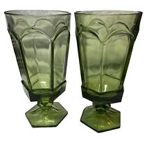 Vintage Set Of 2 Fostoria Virginia Green Iced Tea Glass 6.75” T x 3.5” Hexagon picture