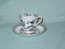 Vintage Tuscan Fine English Bone China Demitasse Black & White Cup & Saucer picture