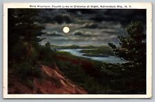 Bald Mountain, Fourth Lake at Night. Adirondacks NY Vintage Postcard picture