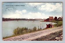Lawrence KS-Kansas, Kansas River, Antique, Vintage c1908 Souvenir Postcard picture