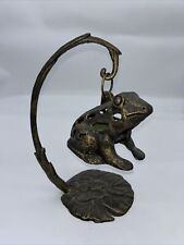 Hanging Cast Iron Brown Frog Candle Holder Lillypad  Base Garden Cabincore 10” picture