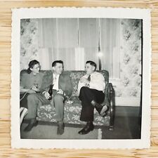 Party People Floral Couch Photo 1940s Vintage Cocktail Drinking Snapshot C2911 picture