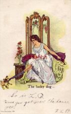 PRE-1907 THE LUCKY DOG dog removing young lady's stocking 1907 picture