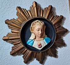 Vintage Rare  Chalkware/Plaster? Wall Hanging  Of The Sacred Heart of Mary 17