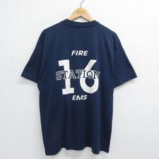 Xl/Used Short Sleeve Vintage T-Shirt Men'S 90S Fire Department 16 Crew Neck Navy picture