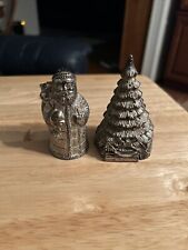 Vintage 1995 Santa Claus & Christmas Tree Silver Plated Salt and Pepper Set  picture