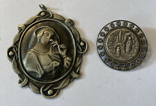 Lot Of 2 Antique Catholic Christian Pendant & Barrel Clasp Pin picture