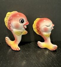 Vintage Lefton MCM Ceramic Fish Pair Wall Decor 50s-60s Japan Some Damage picture