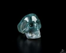 US Size 11# Green Moss Agate Hand Carved Crystal Skull Ring, Skull Jewelry picture