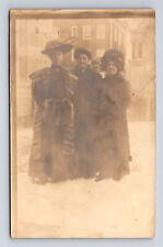 RPPC Three Women Blumed Hat Fur Wrap Postcard picture