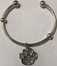 Fashion Jewelry PAW PRINT BANGLE Silvertone Metal Alloy With Clear Crystals picture