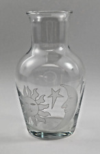 Vtg Celestial Glass Carafe/Vase Etched Sun Moon Stars 6.75”-Boho Tarot Decor picture