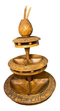 3-tier Pineapple Hawaiian Hand Carved Monkey Pod Lazy Susan Serving Tray picture