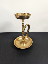 Hampton Brass Candle Holder Hand Held Curved Handle Thumb Loop Carrying Votive picture