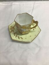 Sevres Style Hexagon Shape Hand Painted Miniature Cup And Saucer Signed picture
