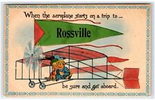1916 Rossville, IN Postcard-  PENNANT GREETINGS WHEN THE AEROPLANE STARTS ON A T picture