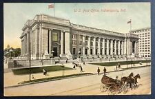 Postcard US Post Office Indianapolis Indiana Street View Horse & Buggy c1910 picture