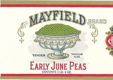 Original Vintage Mayfield June Peas Can Label Gunn-Ellis Co. Richmond, Virginia picture