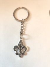 Fleur de Lis Ornate Metal Keychain w Keyring and Chain - Bookbag and Purse Pull picture