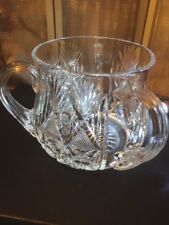 LOVING CUP ANTIQUE CUT CRYSTAL GLASS 3-HANDLE LARGE AMERICAN BRILLIANT Fans Star picture