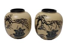 Pair Of Asian Ginger Jar Vase Ivory And Black Ceramic Vase picture