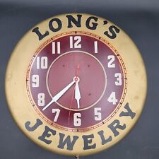Vintage Gruen GC7 Long's Jewelry Jewelers Advertising Red Gold Tin Wall Clock picture